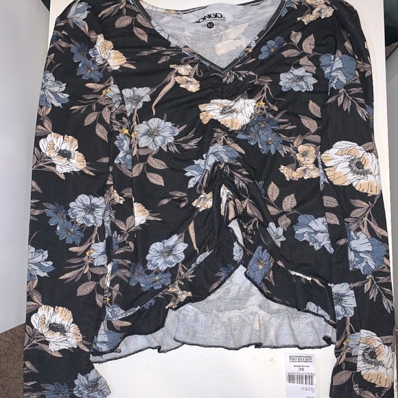 BONGO Tops - Black Floral Shirt